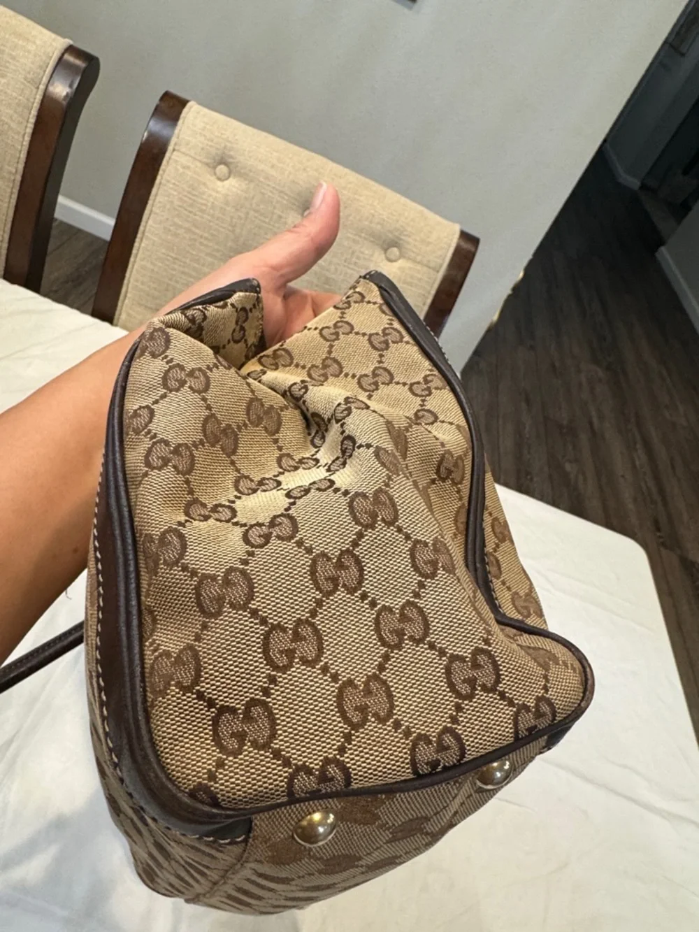 Authentic Gucci Brown GG Supreme Canvas Satchel with Dark Brown Leather Trim - Picture 5 of 14